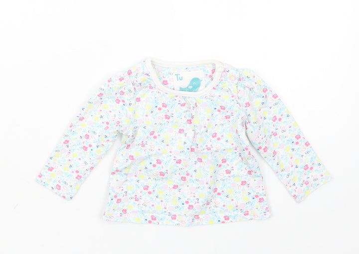 TU Girls Blue Floral  Basic T-Shirt Size 0-3 Months