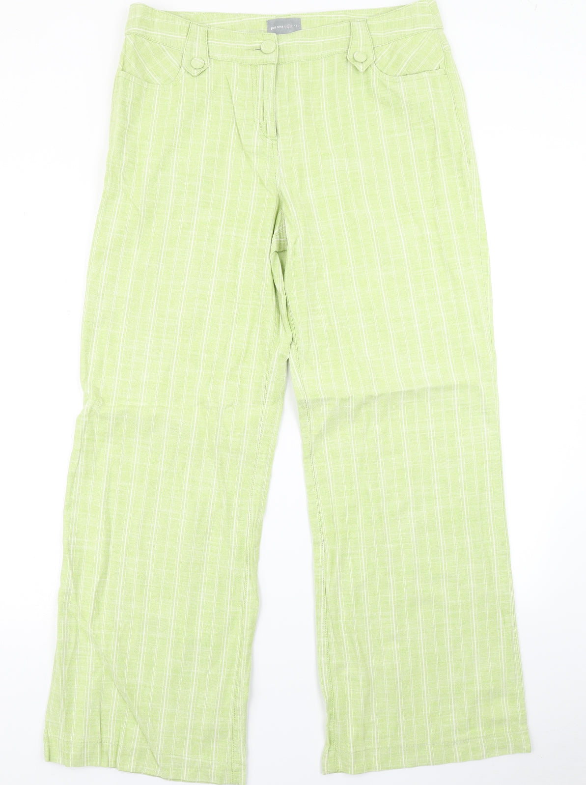Per Una Womens Green Striped  Trousers  Size 14 L28 in