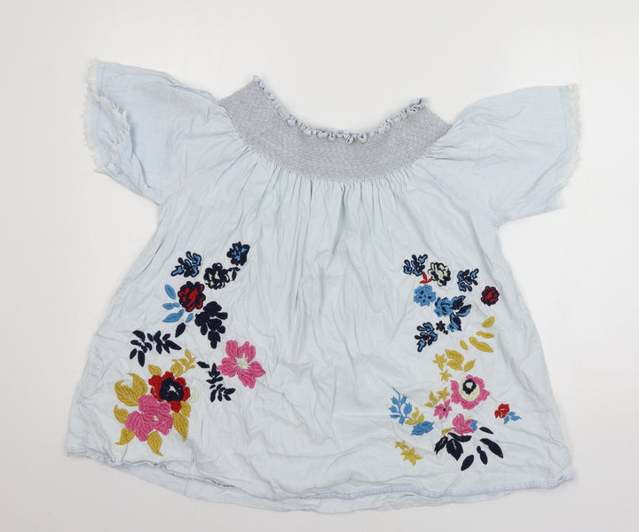 Denim & Co. Womens Blue Floral Basic Blouse Size 12