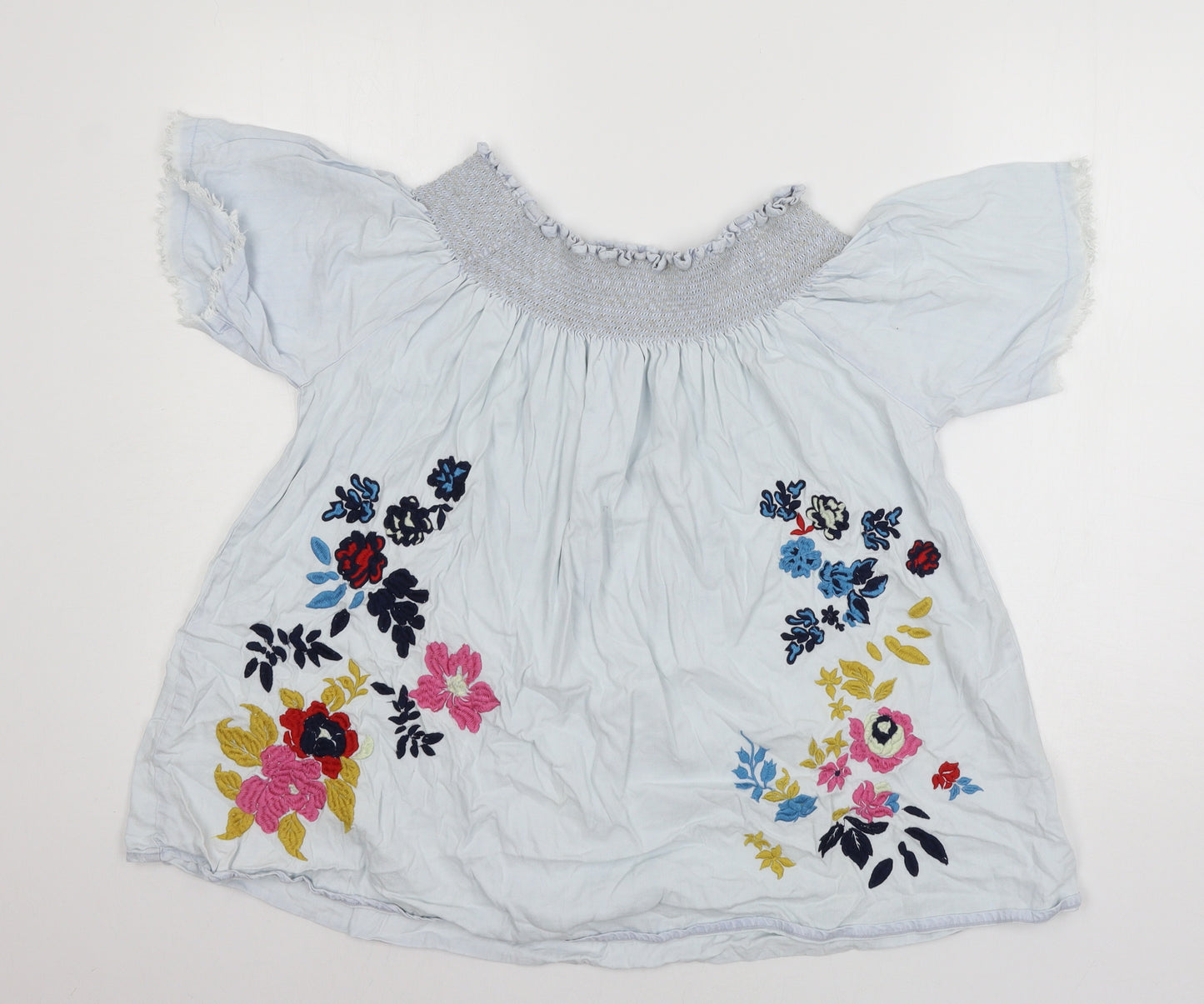 Denim & Co. Womens Blue Floral  Basic Blouse Size 12