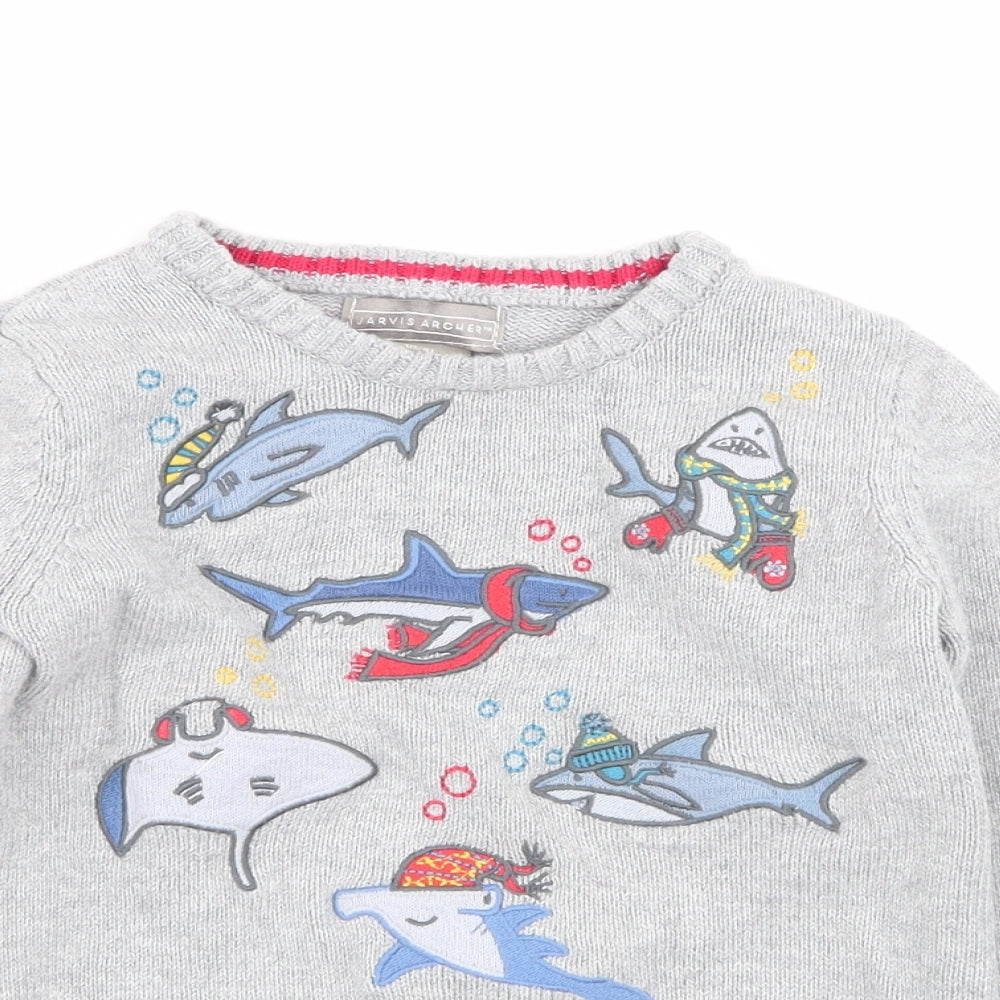 Jarvis Archer Boys Grey Animal Print  Pullover Jumper Size 3-4 Years