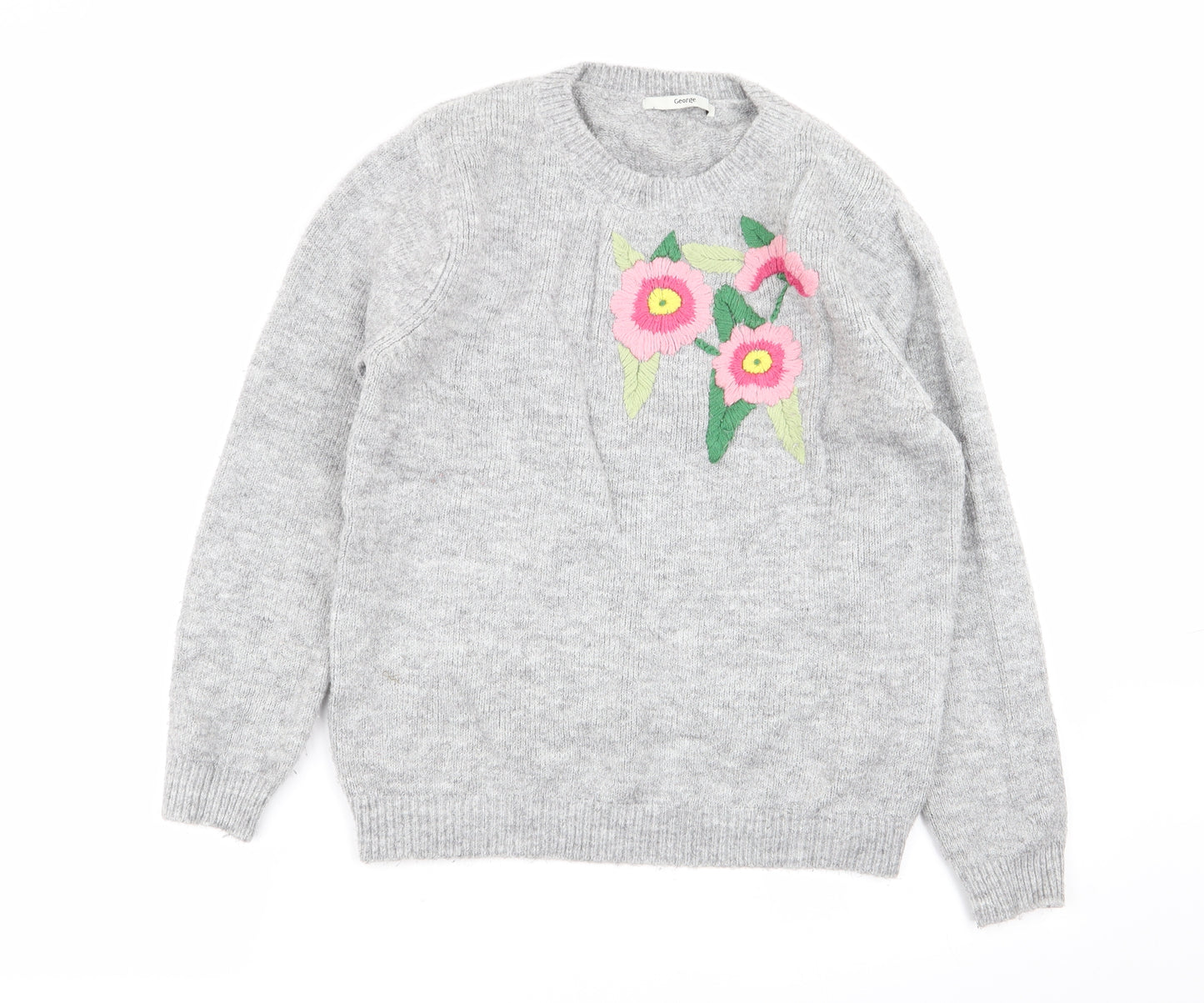 Asda George Womens Grey Floral  Pullover Jumper Size 12