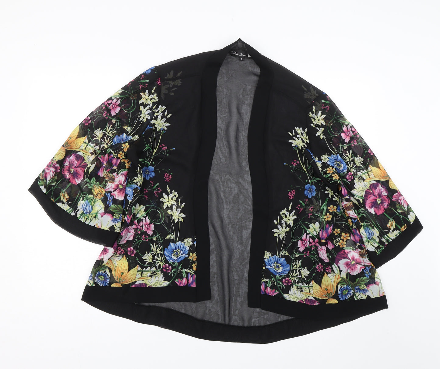 Kela loves london Womens Black Floral  Kimono T-Shirt Size L