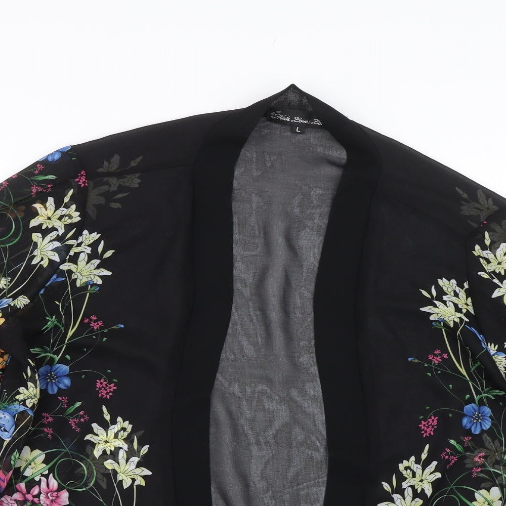 Kela loves london Womens Black Floral  Kimono T-Shirt Size L