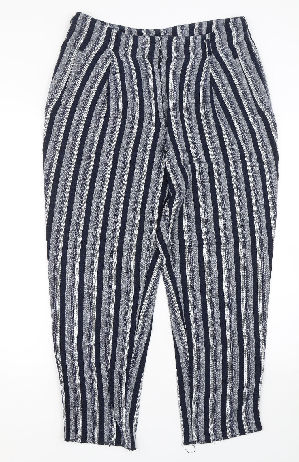 M&S Womens Blue Striped  Trousers  Size 12 L24 in