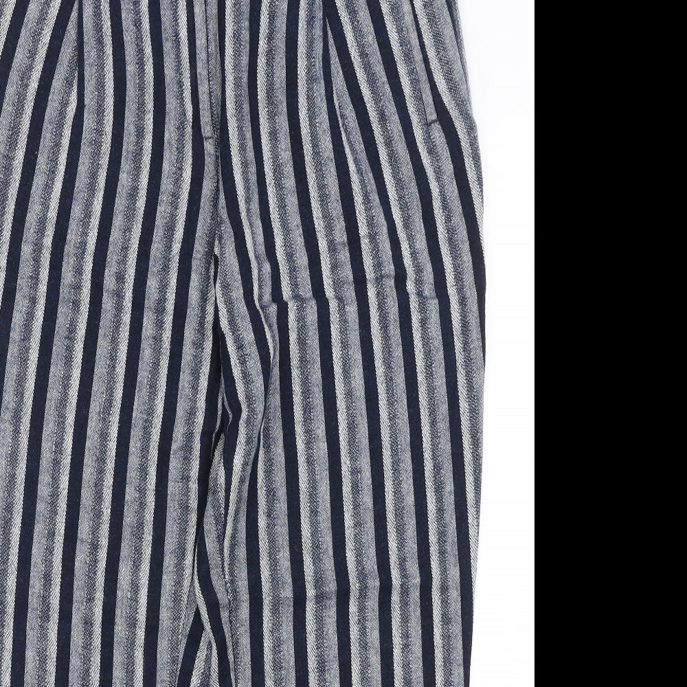 M&S Womens Blue Striped  Trousers  Size 12 L24 in