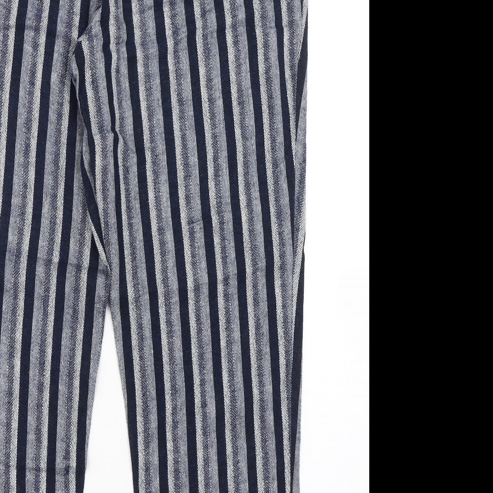 M&S Womens Blue Striped  Trousers  Size 12 L24 in