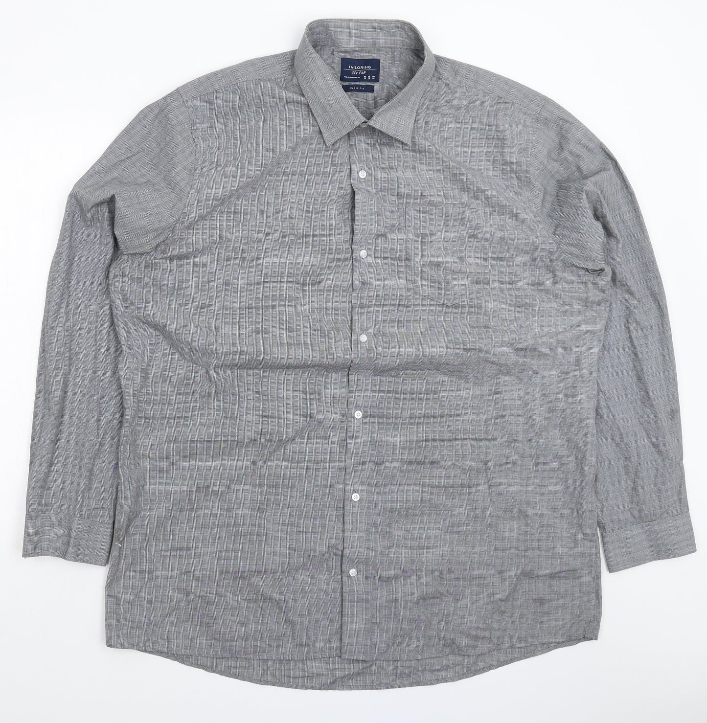 F&F Mens Grey Check   Dress Shirt Size 18