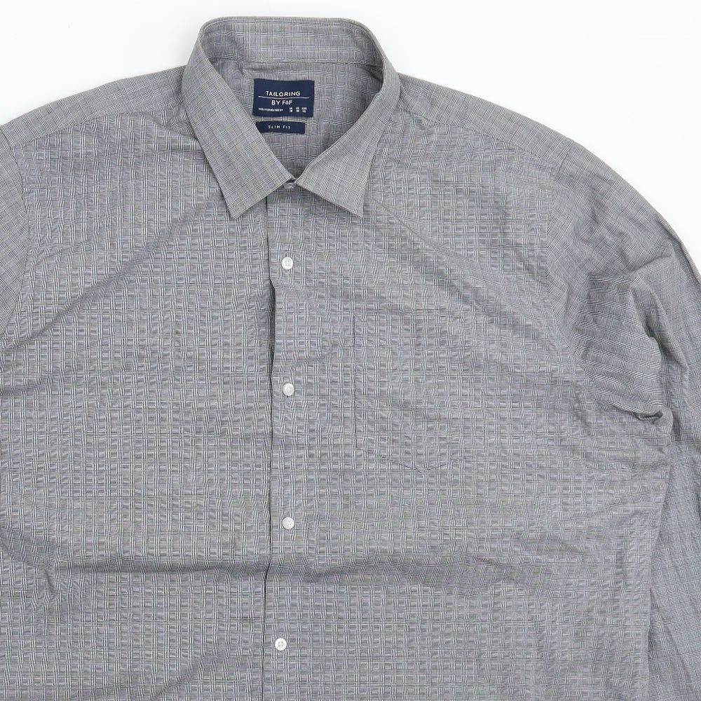 F&F Mens Grey Check   Dress Shirt Size 18
