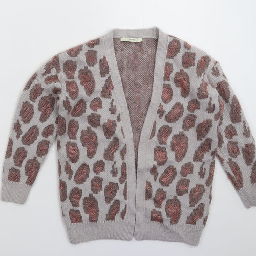 George Girls Grey Animal Print Knit Cardigan Jumper Size 7-8 Years