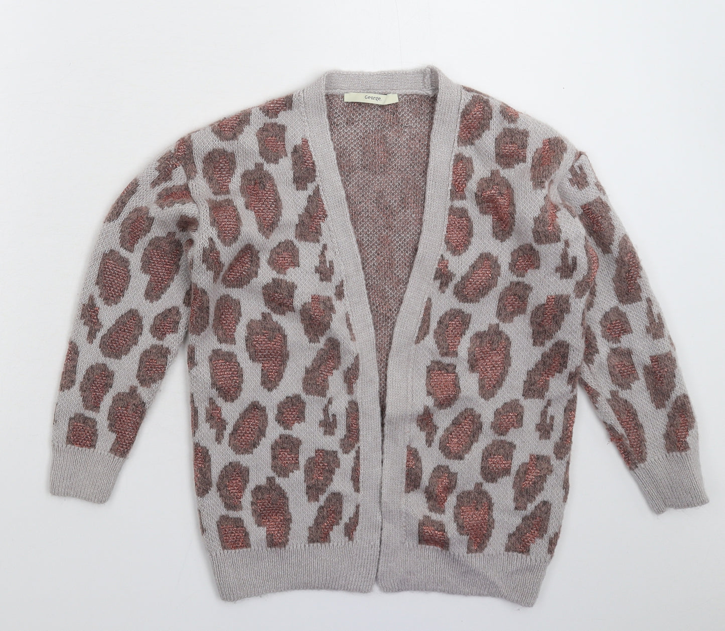 George Girls Grey Animal Print Knit Cardigan Jumper Size 7-8 Years