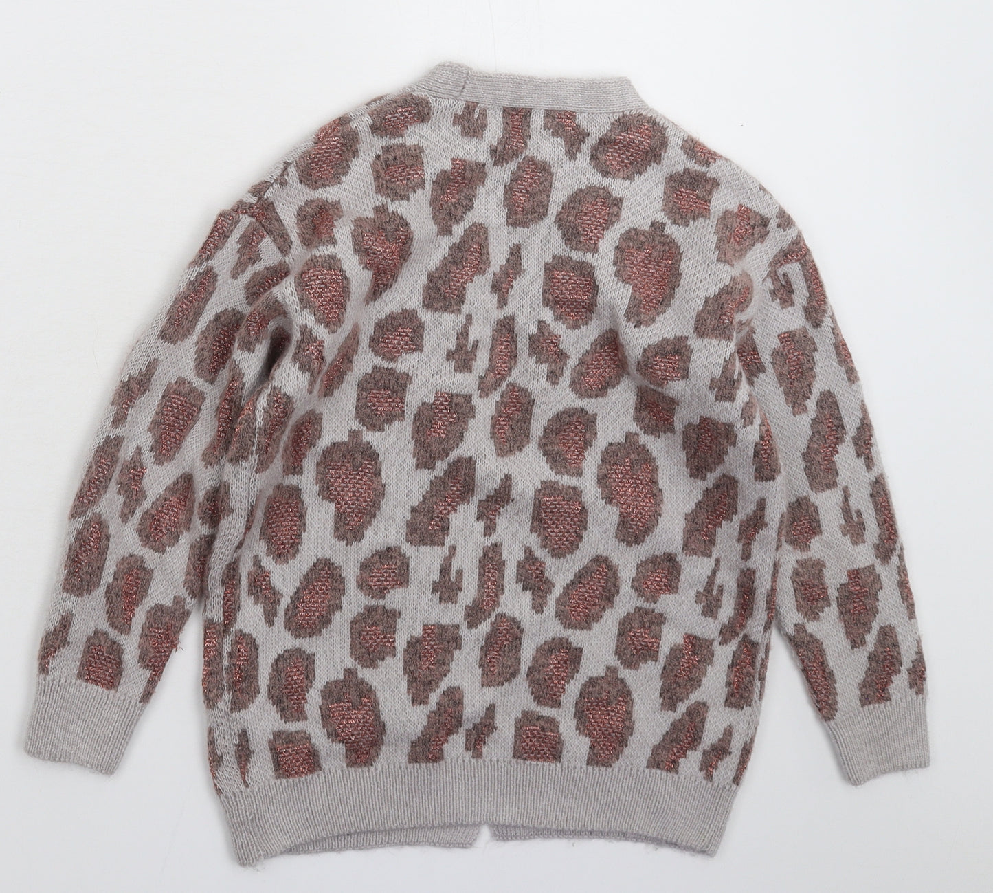 George Girls Grey Animal Print Knit Cardigan Jumper Size 7-8 Years