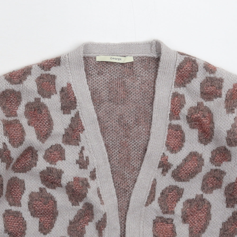 George Girls Grey Animal Print Knit Cardigan Jumper Size 7-8 Years