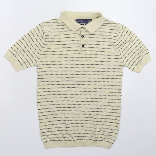Topman Mens White Striped Knit  Polo Size XS