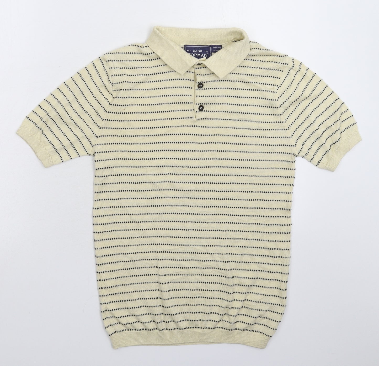 Topman Mens White Striped Knit  Polo Size XS