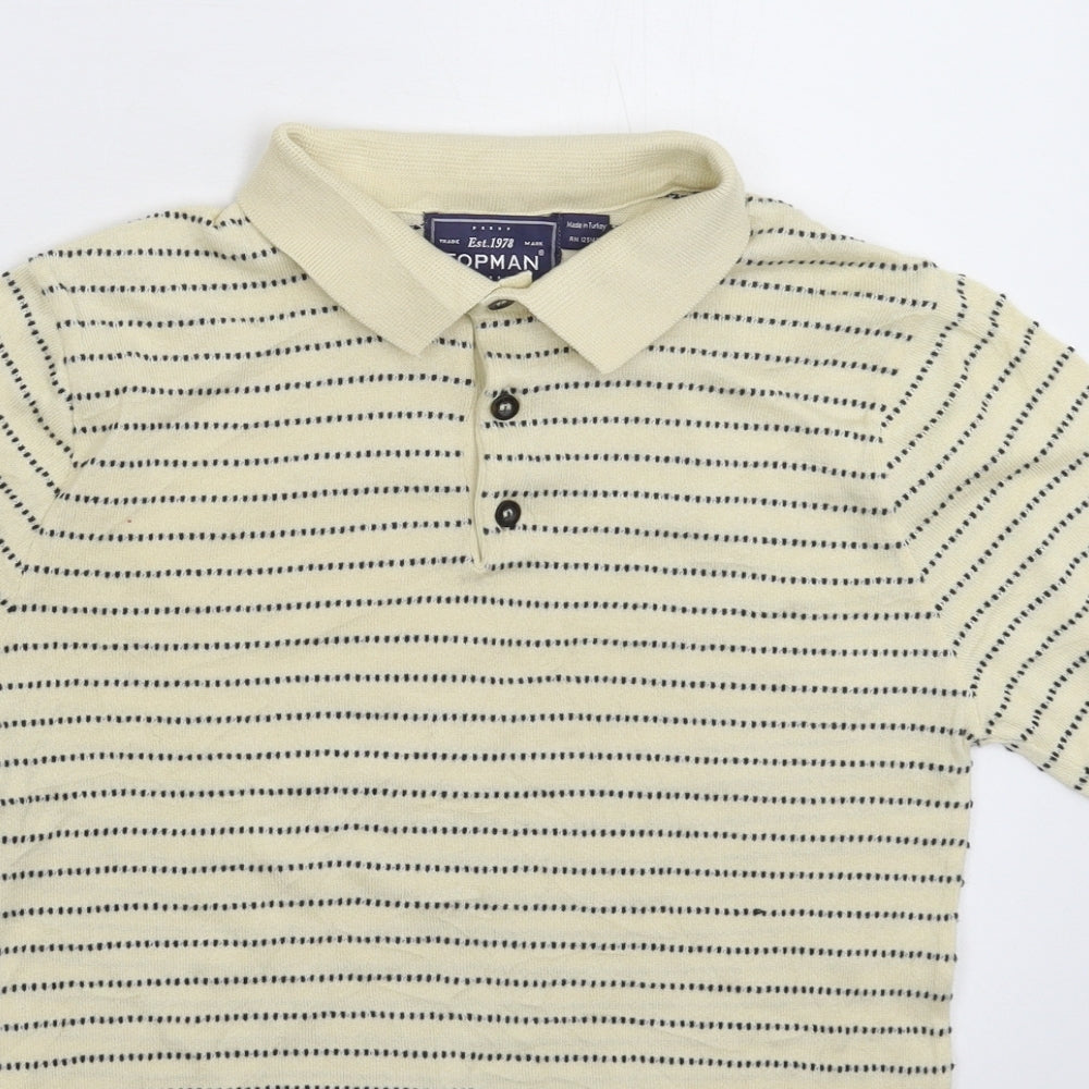 Topman Mens White Striped Knit  Polo Size XS