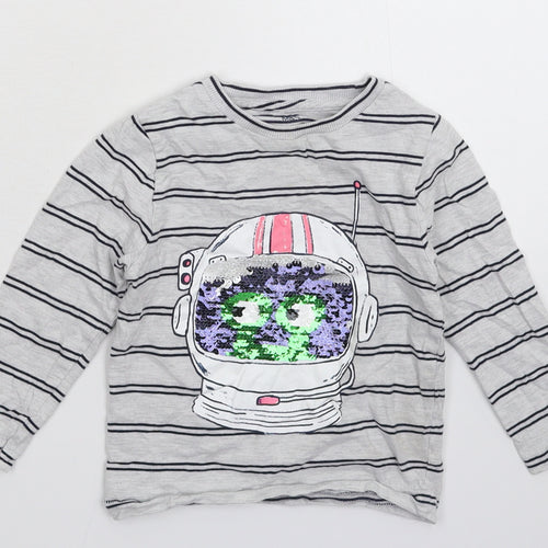 Marks and Spencer Boys Grey Striped  Basic T-Shirt Size 2-3 Years