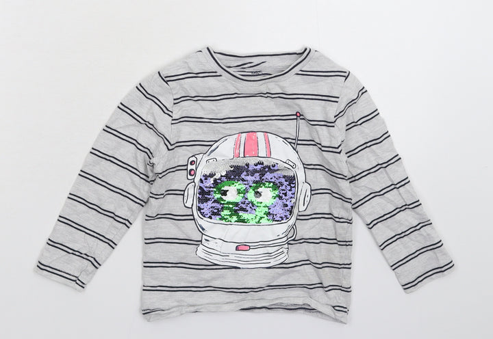 Marks and Spencer Boys Grey Striped  Basic T-Shirt Size 2-3 Years