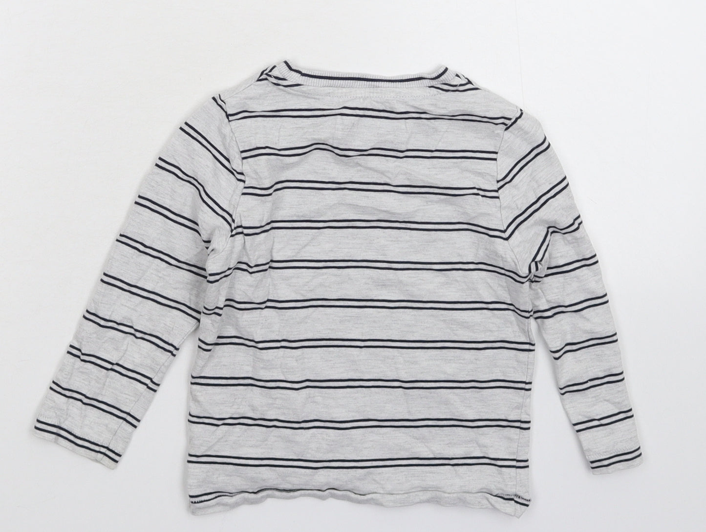Marks and Spencer Boys Grey Striped  Basic T-Shirt Size 2-3 Years