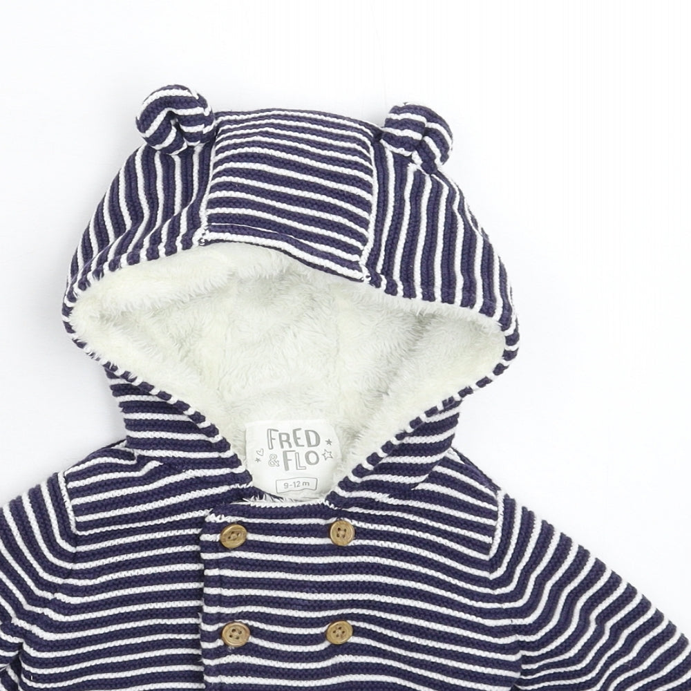 F&F Baby Blue Striped  Jacket Coat Size 9-12 Months