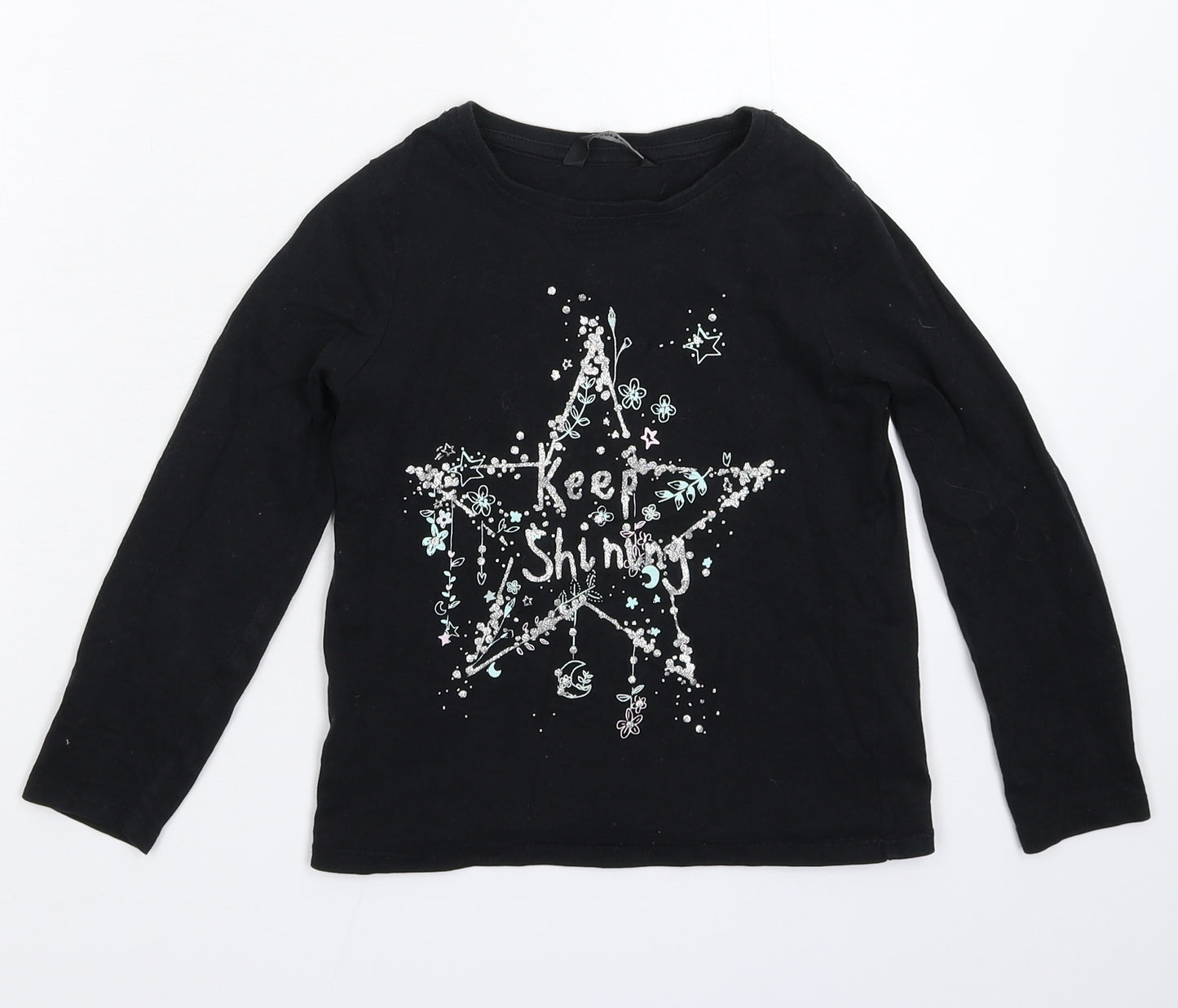 George Girls Black   Basic T-Shirt Size 5-6 Years