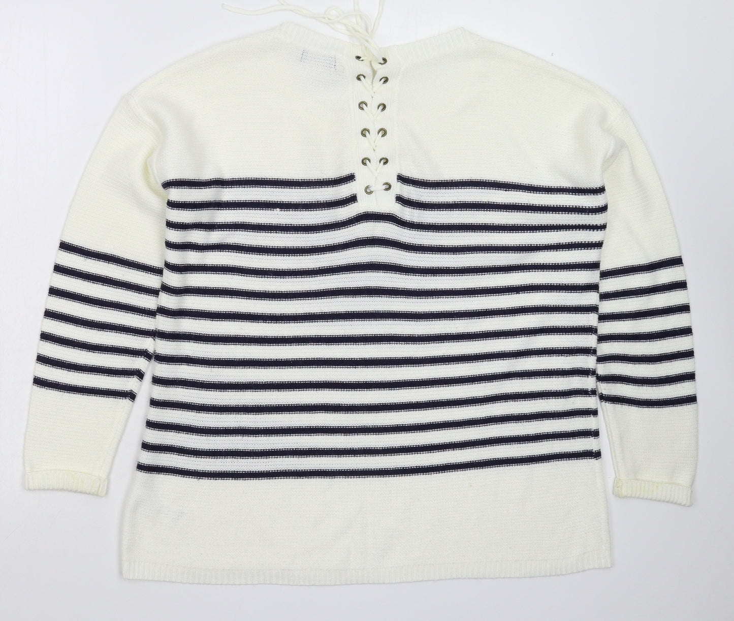 F&F Womens White Striped Knit Pullover Jumper Size 14