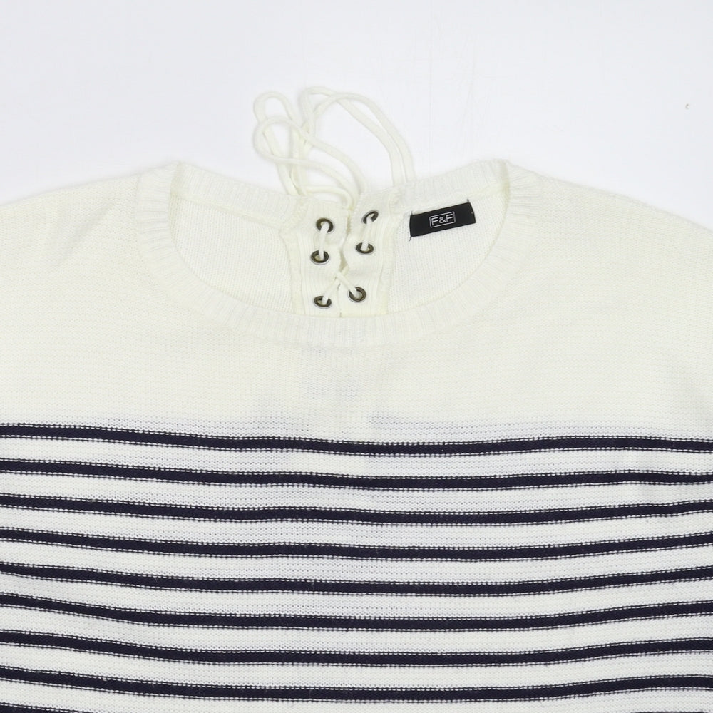 F&F Womens White Striped Knit Pullover Jumper Size 14