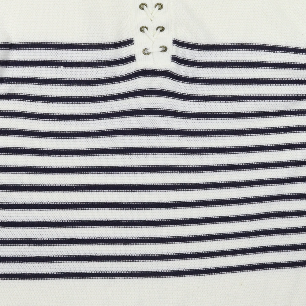 F&F Womens White Striped Knit Pullover Jumper Size 14