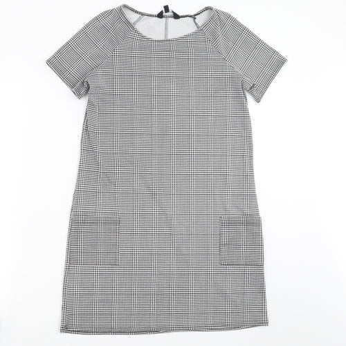 New Look Womens Black Houndstooth  T-Shirt Dress  Size 10