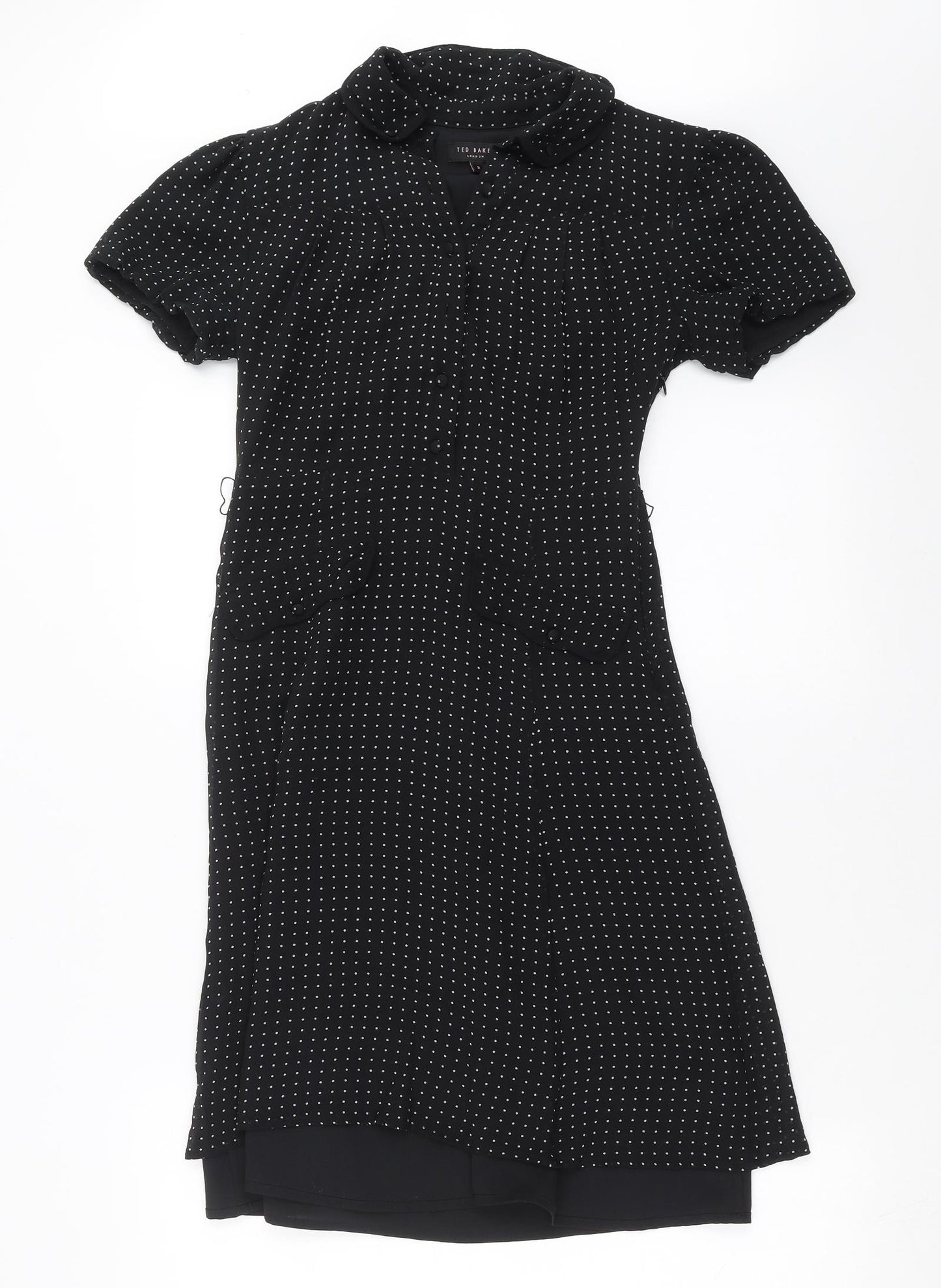 Ted Baker Womens Black Polka Dot  Shirt Dress  Size S