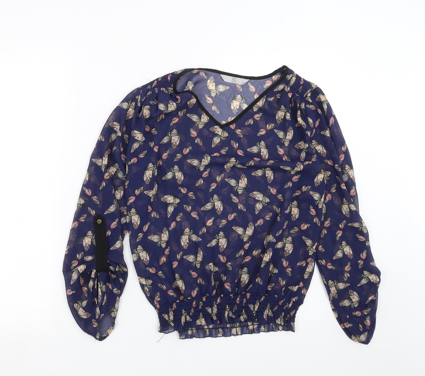 TU Womens Blue   Basic Blouse Size 10  - butterflies