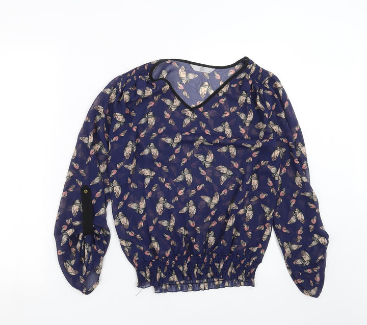 TU Womens Blue   Basic Blouse Size 10  - butterflies