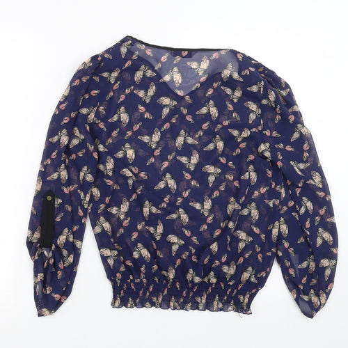 TU Womens Blue   Basic Blouse Size 10  - butterflies