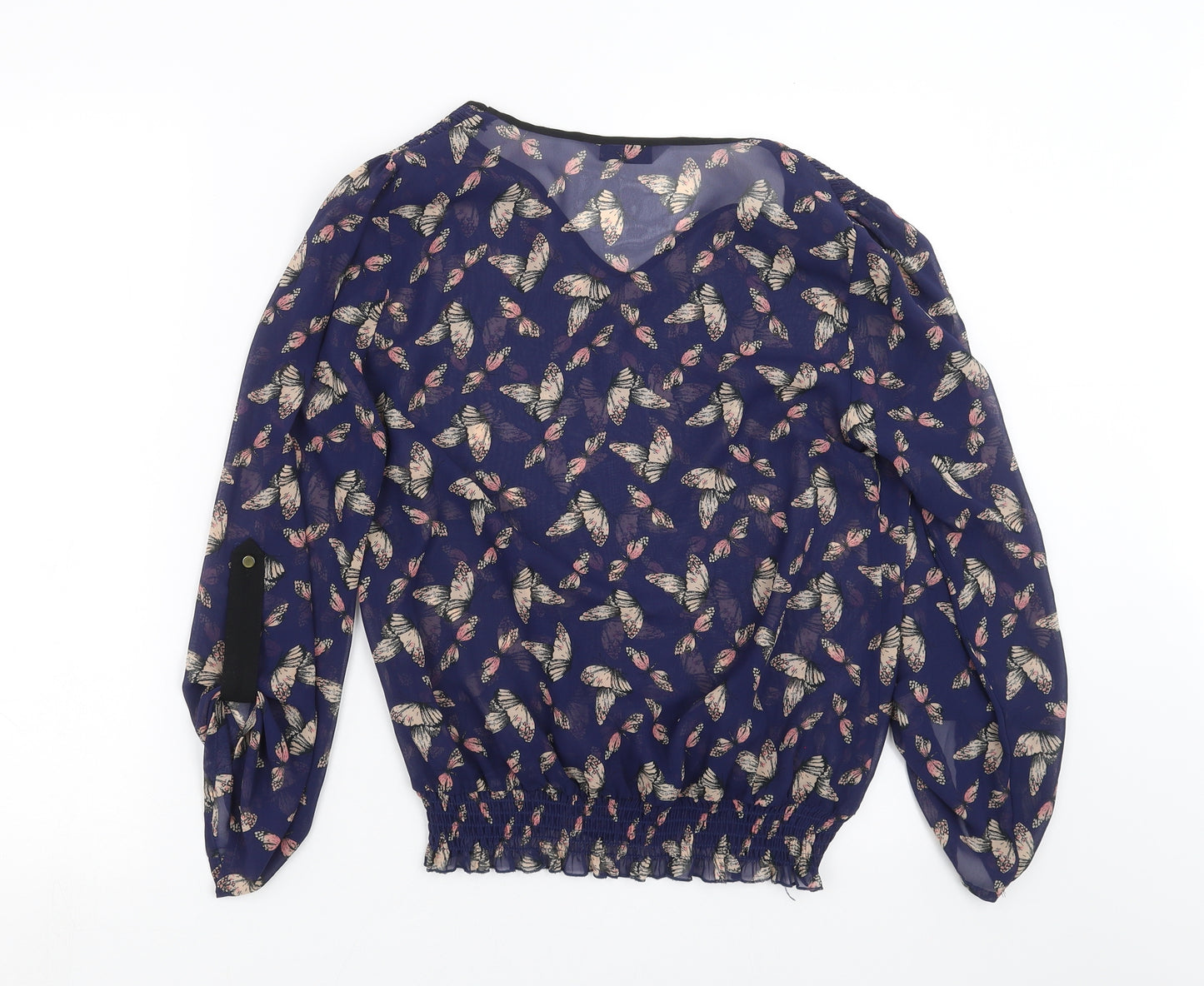 TU Womens Blue   Basic Blouse Size 10  - butterflies