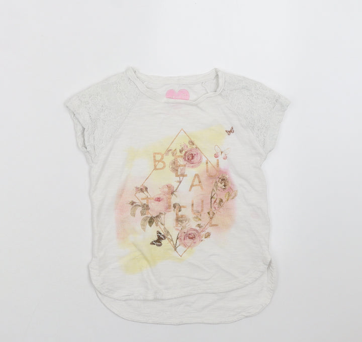 F&F Girls White Basic T-Shirt Size 5-6 Years - flowers, beautiful