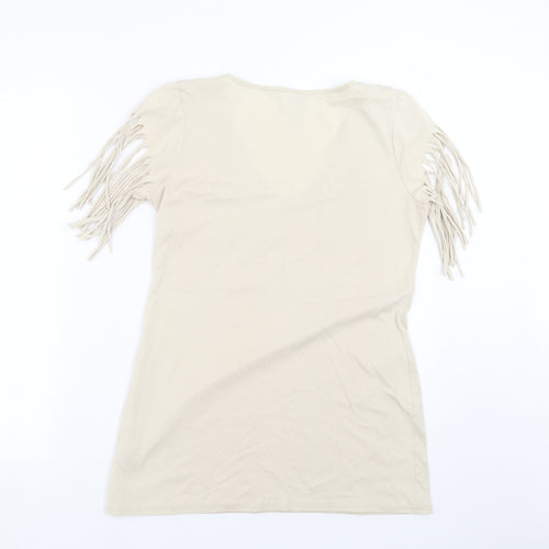 Evie  Womens Beige   Basic T-Shirt Size 16  - beaded detail