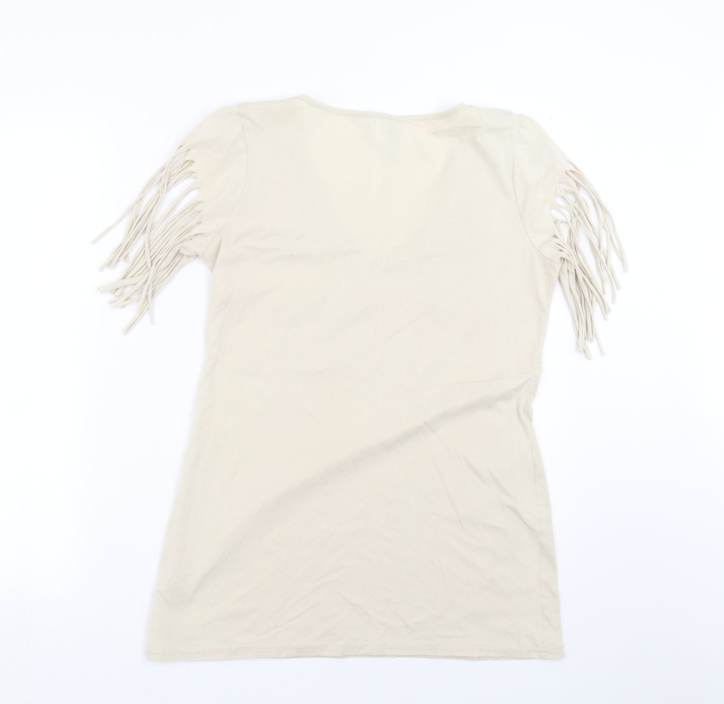 Evie  Womens Beige   Basic T-Shirt Size 16  - beaded detail
