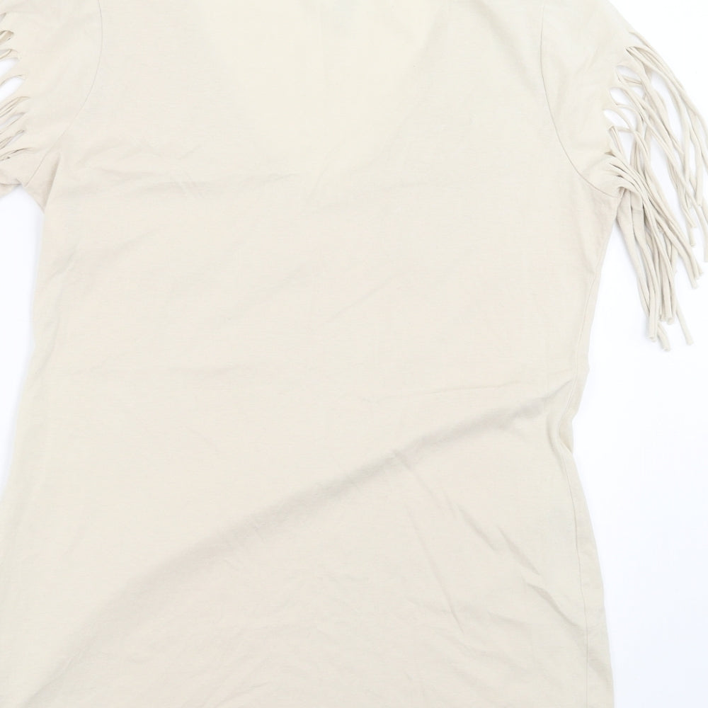 Evie  Womens Beige   Basic T-Shirt Size 16  - beaded detail