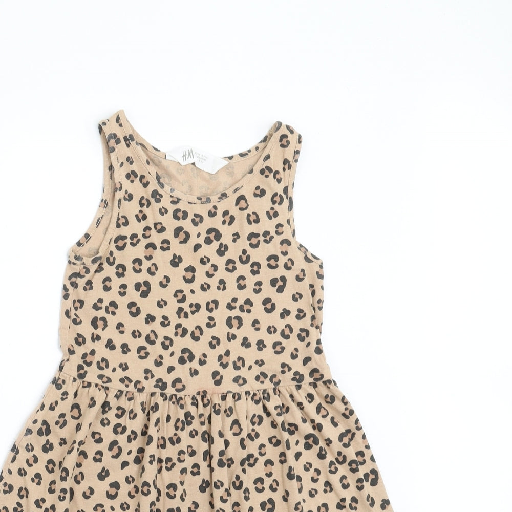 H&M Girls Beige Animal Print  Tank Dress  Size 5-6 Years