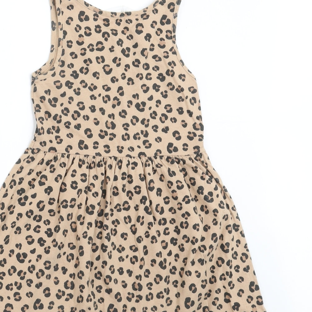 H&M Girls Beige Animal Print  Tank Dress  Size 5-6 Years