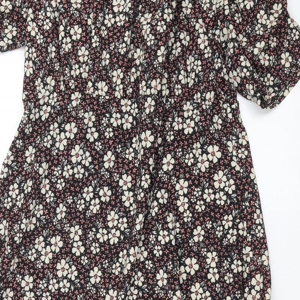New Look Womens Black Floral  Fit & Flare  Size 16