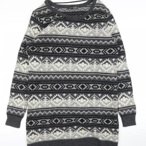 Primark Womens Grey Fair Isle  Tunic Jumper Size 16