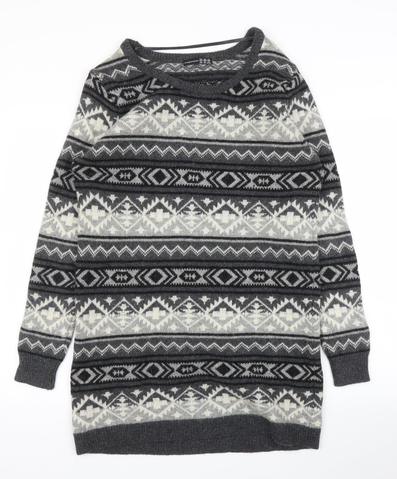 Primark Womens Grey Fair Isle  Tunic Jumper Size 16