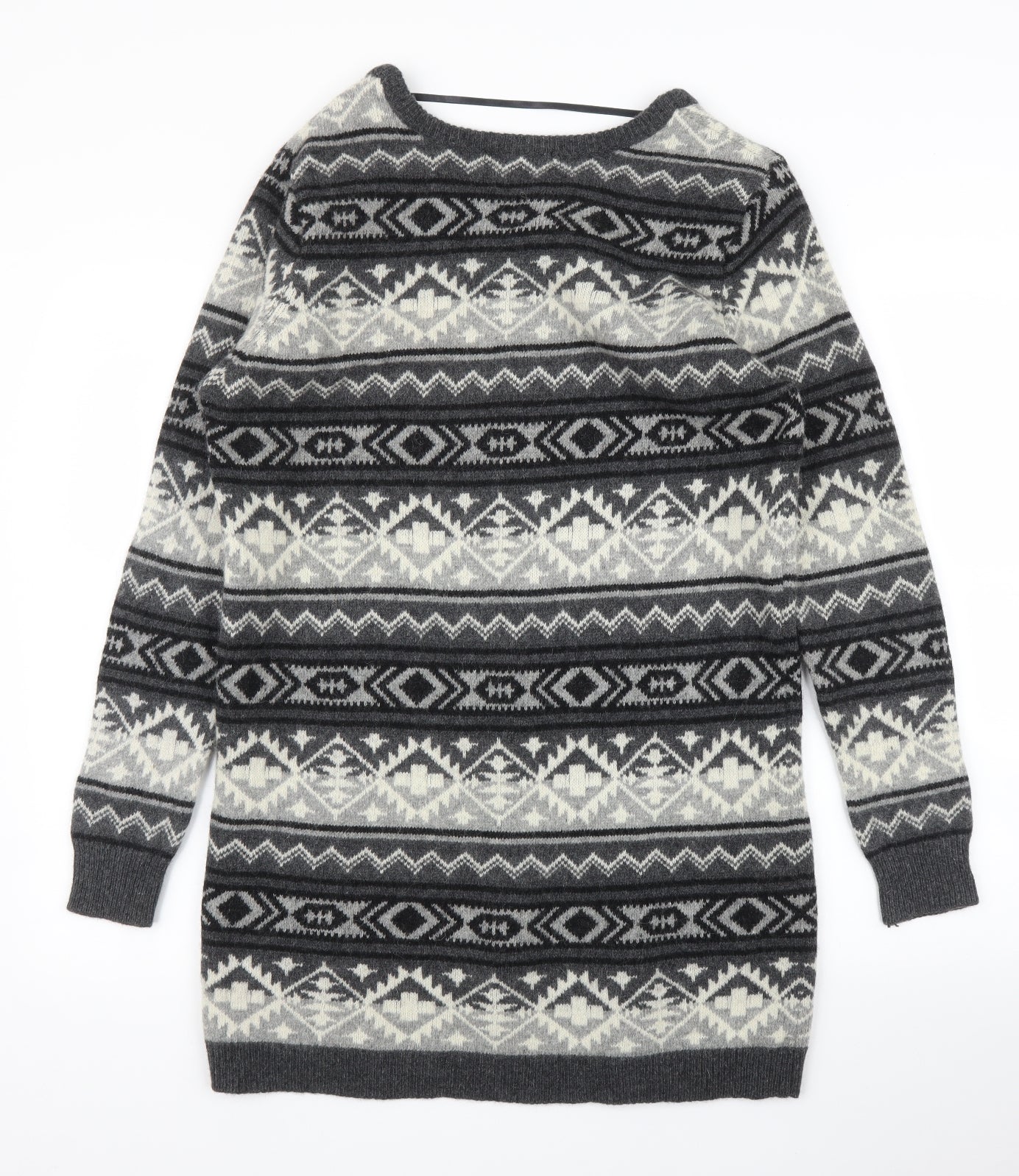 Primark Womens Grey Fair Isle  Tunic Jumper Size 16