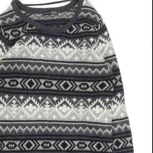 Primark Womens Grey Fair Isle  Tunic Jumper Size 16