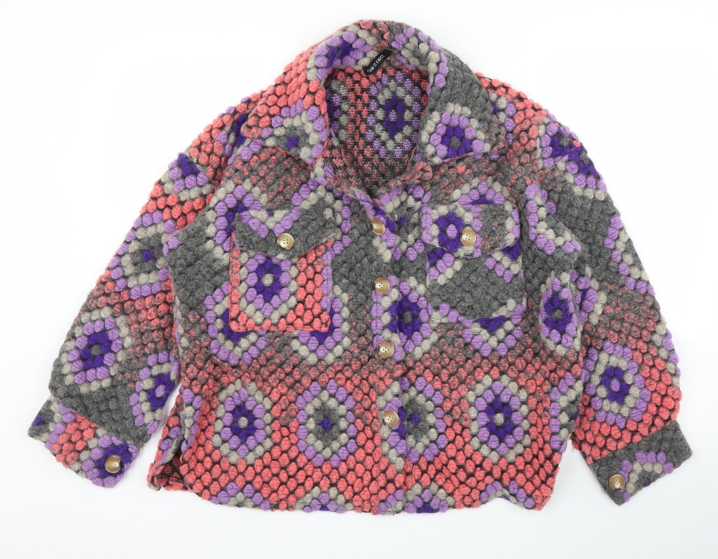 I SAW IT FIRST Womens Purple Geometric  Overcoat Coatigan Size M