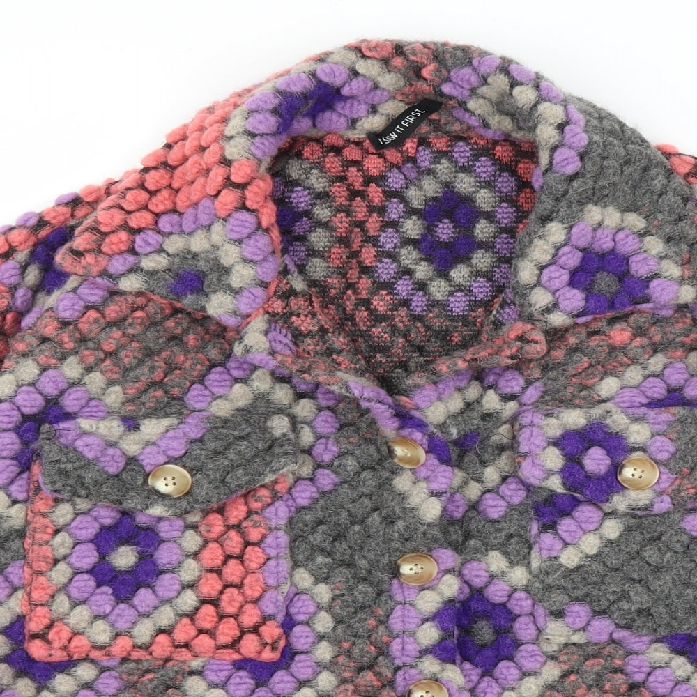 I SAW IT FIRST Womens Purple Geometric  Overcoat Coatigan Size M
