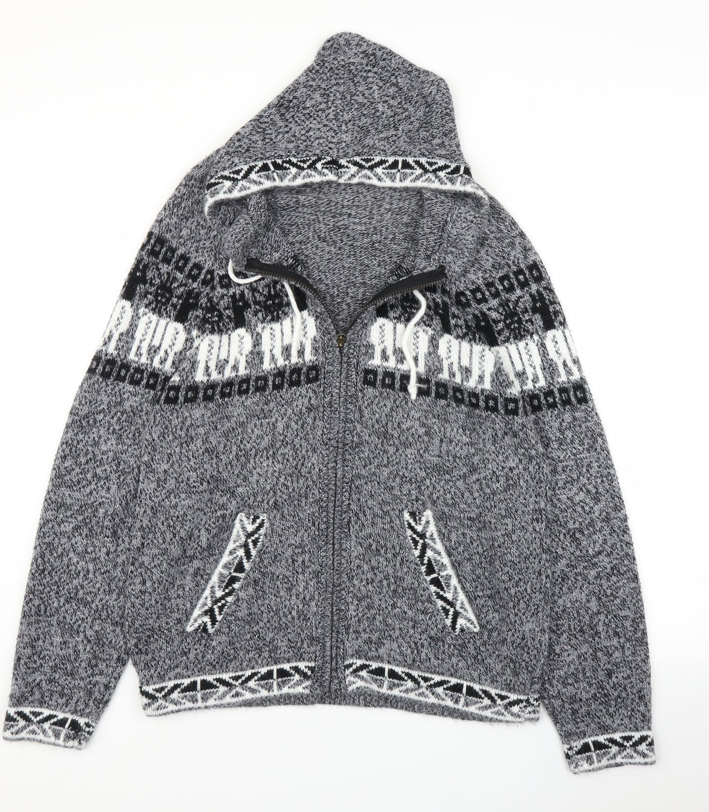 Preworn Mens Grey Fair Isle  Full Zip Hoodie Size L