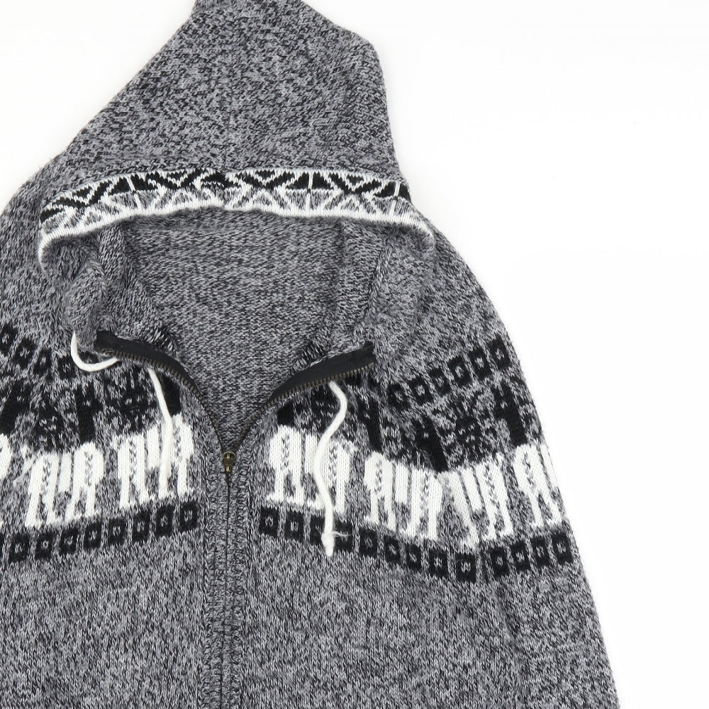 Preworn Mens Grey Fair Isle  Full Zip Hoodie Size L