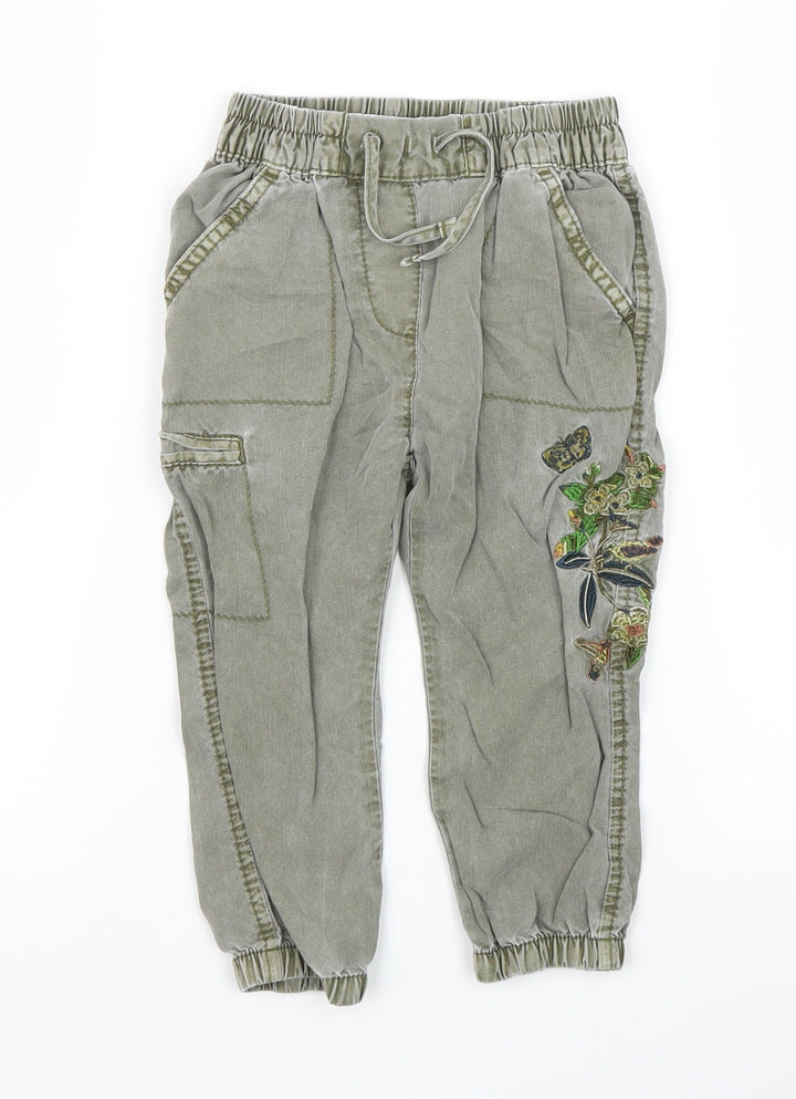 NEXT Girls Green Floral  Cargo Jeans Size 12 Months